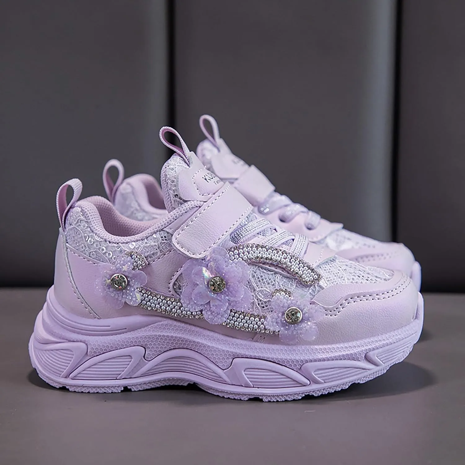 Sneakers for Girls Cute Flower Breathable Running Sneakers with Hook and Loop Comfortable Lightweight Fashion Shoes