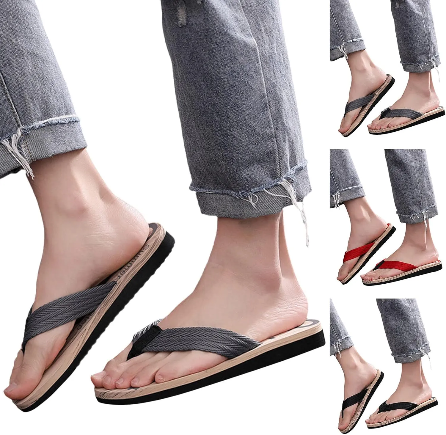 Thong Sandals Slippers for Beach Slip on Mens Flip Flops for Men Walking Open Toe Cushion Mat