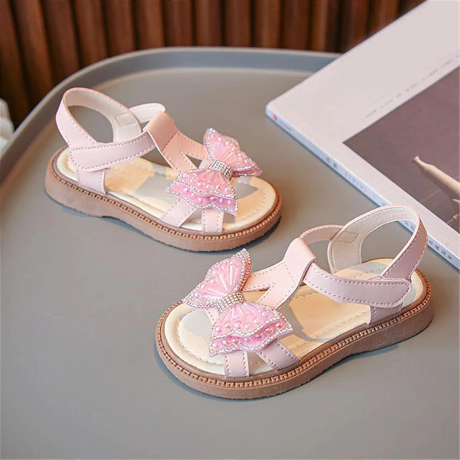 Toddler Girl Butterfly 3D Rhinestone Butterfly Print Sandals Flower Party Wedding Princess Baby Girls Jelly Sandals (Pink, 9.5 Little Child)