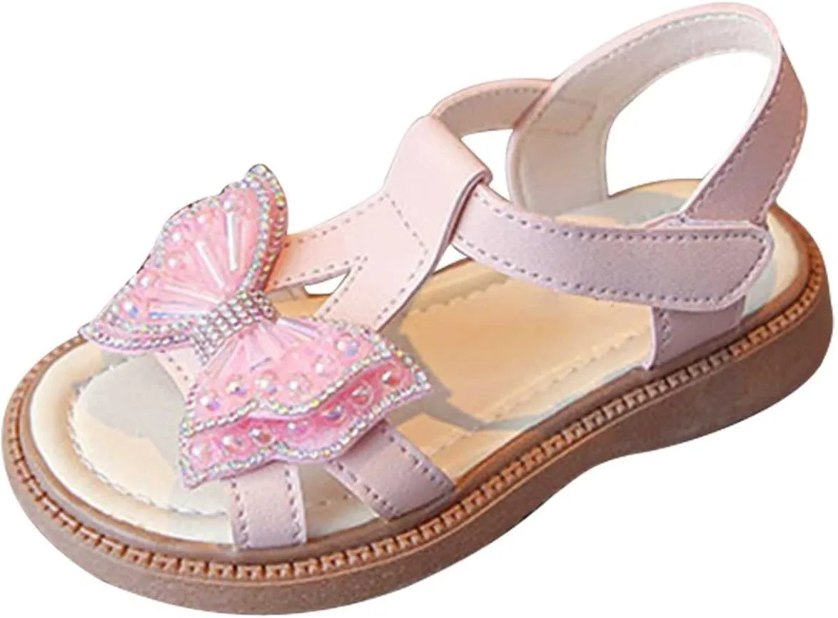 Toddler Girl Butterfly 3D Rhinestone Butterfly Print Sandals Flower Party Wedding Princess Baby Girls Jelly Sandals (Pink, 9.5 Little Child)