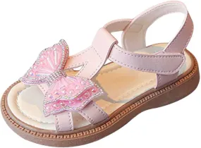 Toddler Girl Butterfly 3D Rhinestone Butterfly Print Sandals Flower Party Wedding Princess Baby Girls Jelly Sandals (Pink, 9.5 Little Child)