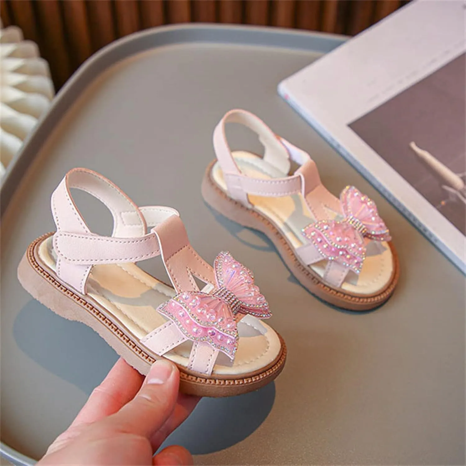 Toddler Girl Butterfly 3D Rhinestone Butterfly Print Sandals Flower Party Wedding Princess Baby Girls Jelly Sandals (Pink, 9.5 Little Child)