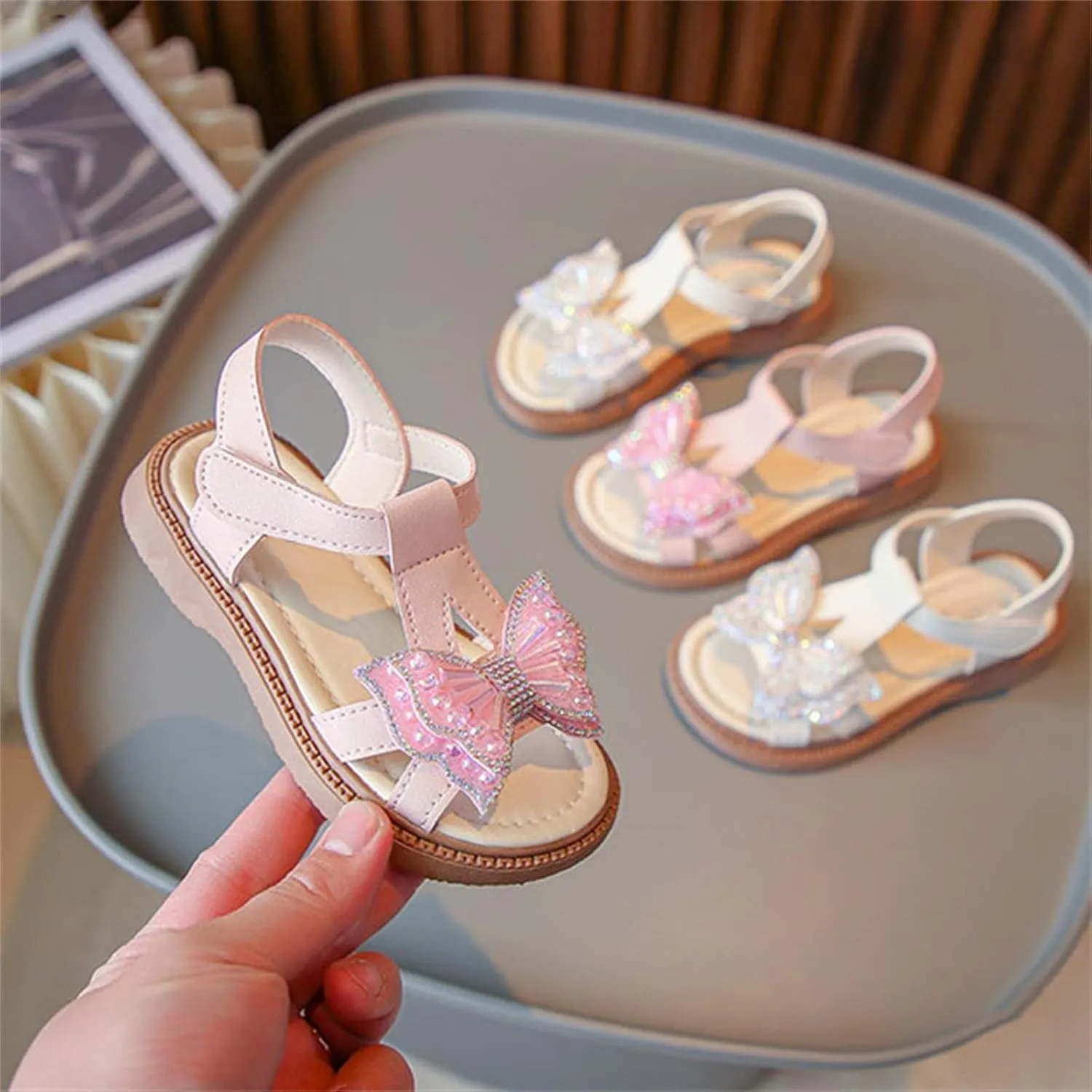 Toddler Girl Butterfly 3D Rhinestone Butterfly Print Sandals Flower Party Wedding Princess Baby Girls Jelly Sandals (Pink, 9.5 Little Child)