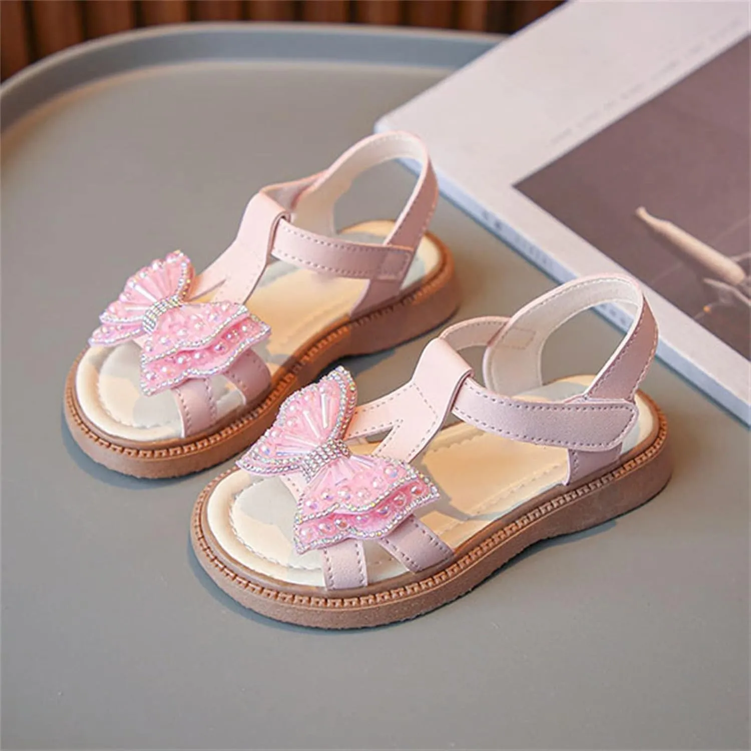 Toddler Girl Butterfly 3D Rhinestone Butterfly Print Sandals Flower Party Wedding Princess Baby Girls Jelly Sandals (Pink, 9.5 Little Child)