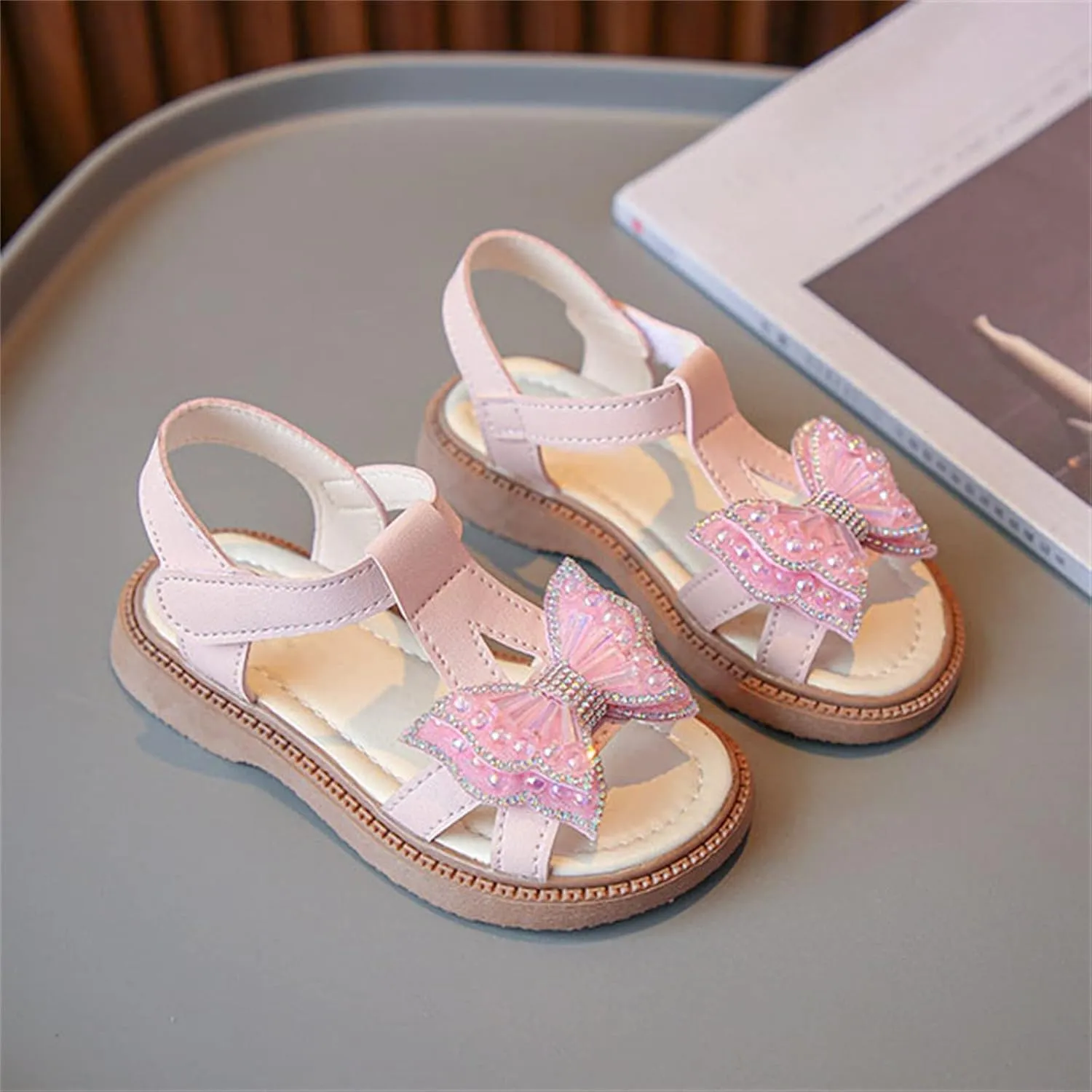 Toddler Girl Butterfly 3D Rhinestone Butterfly Print Sandals Flower Party Wedding Princess Baby Girls Jelly Sandals (Pink, 9.5 Little Child)