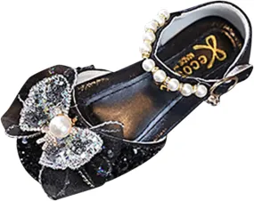 Toddler Girl School Shoes Bow Plastics Metal Pearl Rhinestone Color Matching Gradient Spring Shoes for Running Shoe Girl