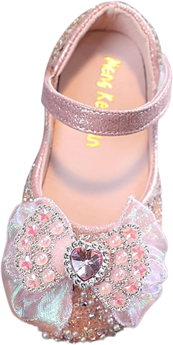Toddler Girls Dress Shoes Ballet Flats Rhinestones Bows Flower Girl School Party Mary Jane Shoes for Girls