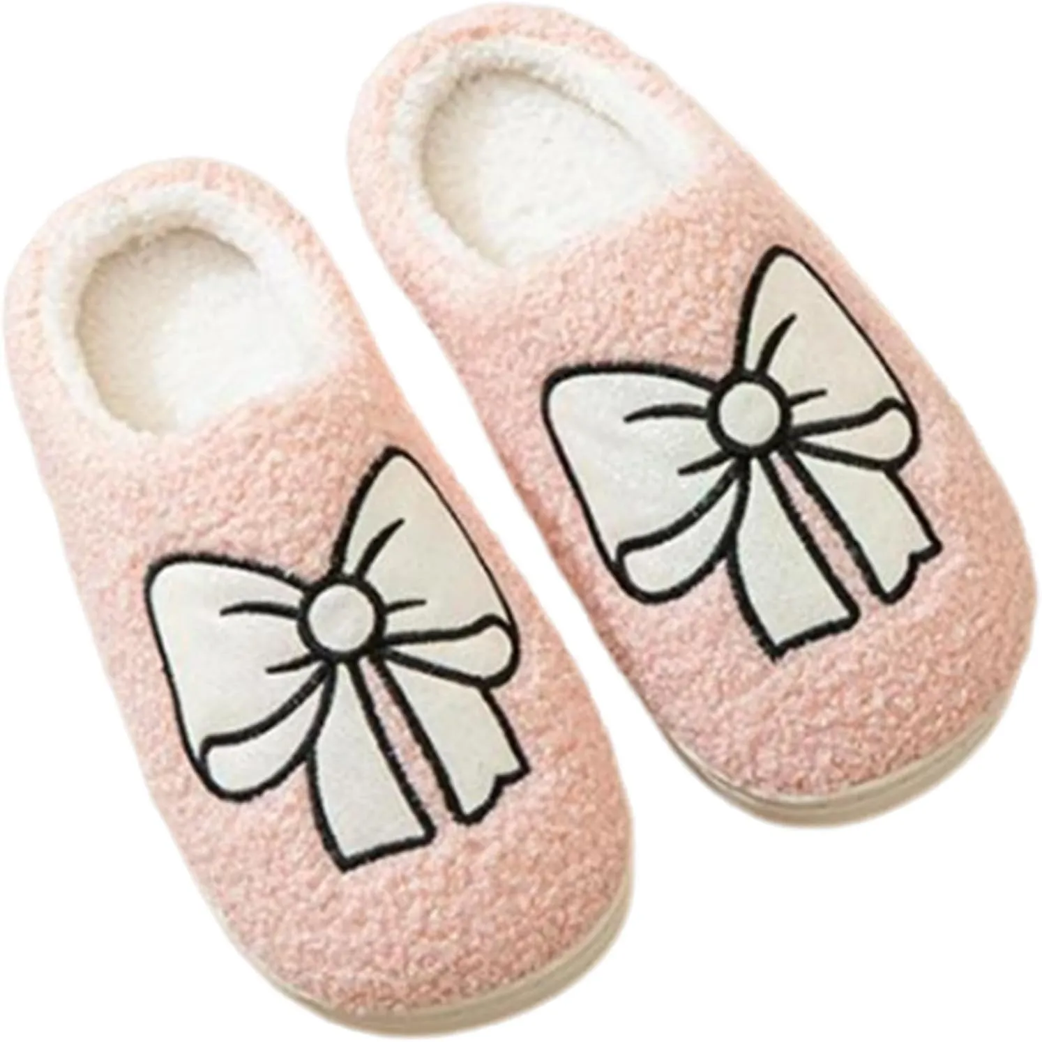 Valentines Bow Slippers for Women Cute Funny House Slides Fun Furry Plush Cozy Shoes Winter