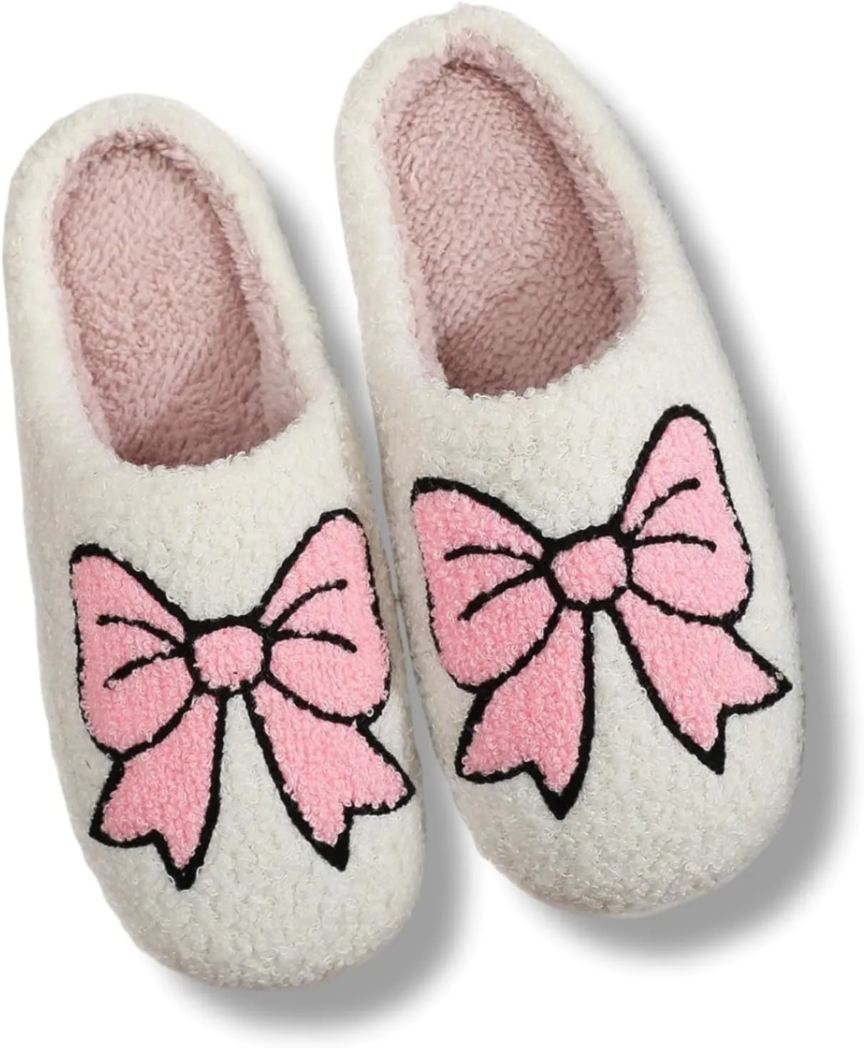 Valentines Bow Slippers for Women Cute Funny House Slides Fun Furry Plush Cozy Shoes Winter