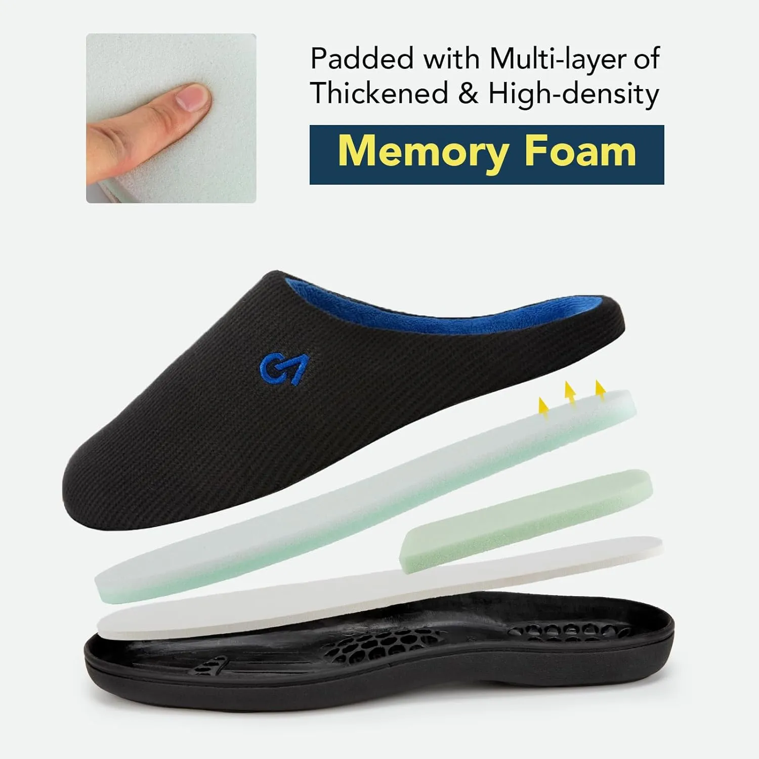 VeraCosy Men's Two-Tone Memory Foam House Slippers Indoor Outdoor Durable Rubber Sole