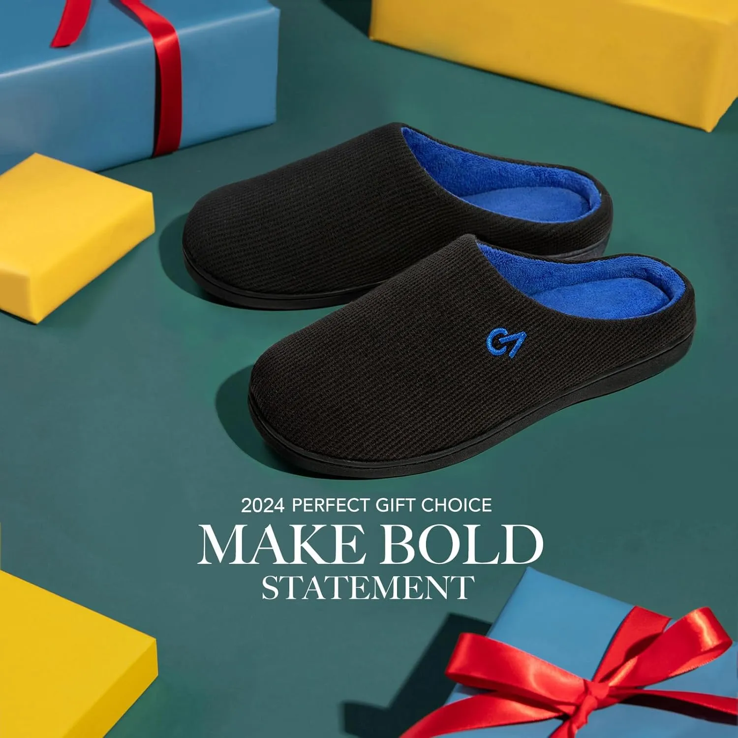 VeraCosy Men's Two-Tone Memory Foam House Slippers Indoor Outdoor Durable Rubber Sole