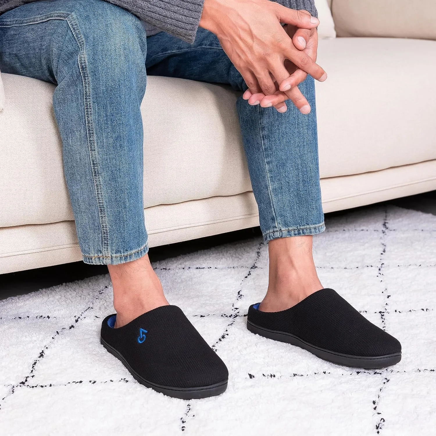 VeraCosy Men's Two-Tone Memory Foam House Slippers Indoor Outdoor Durable Rubber Sole