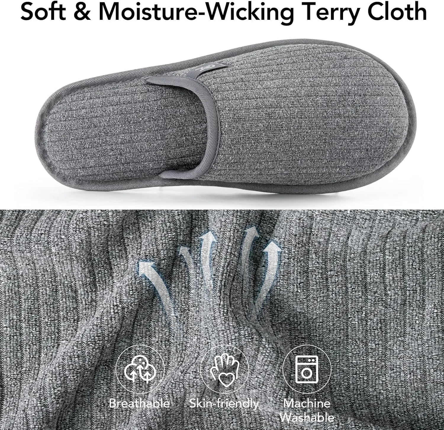 VeraCosy Women's Comfy Scuff Slippers Soft Terry Cloth Memory Foam Home House Shoes