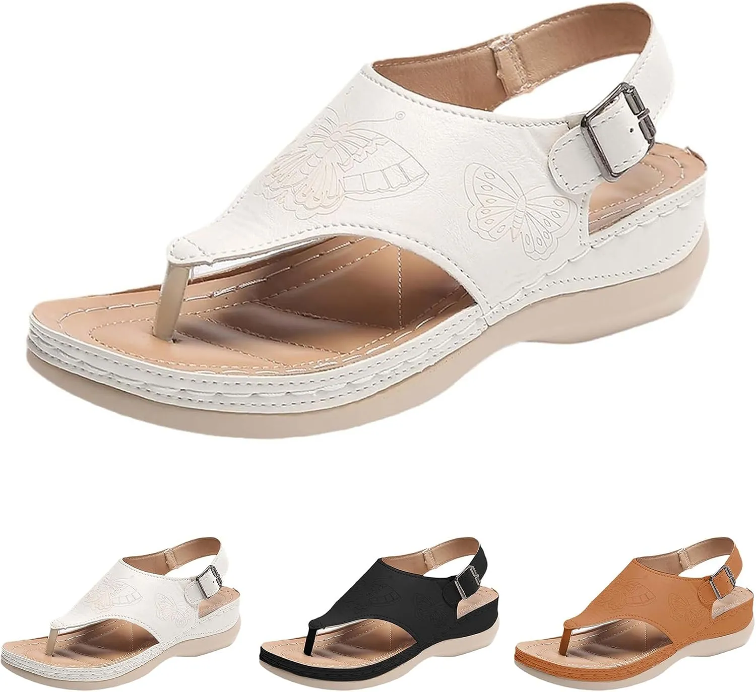 Wedge Sandals for Women Arch Support Orthopedic Sandal Comfortable Beach Flip Flops Dressy Casual Summer Low Heel Sandals Fashion Walking Wedges with Adjustable