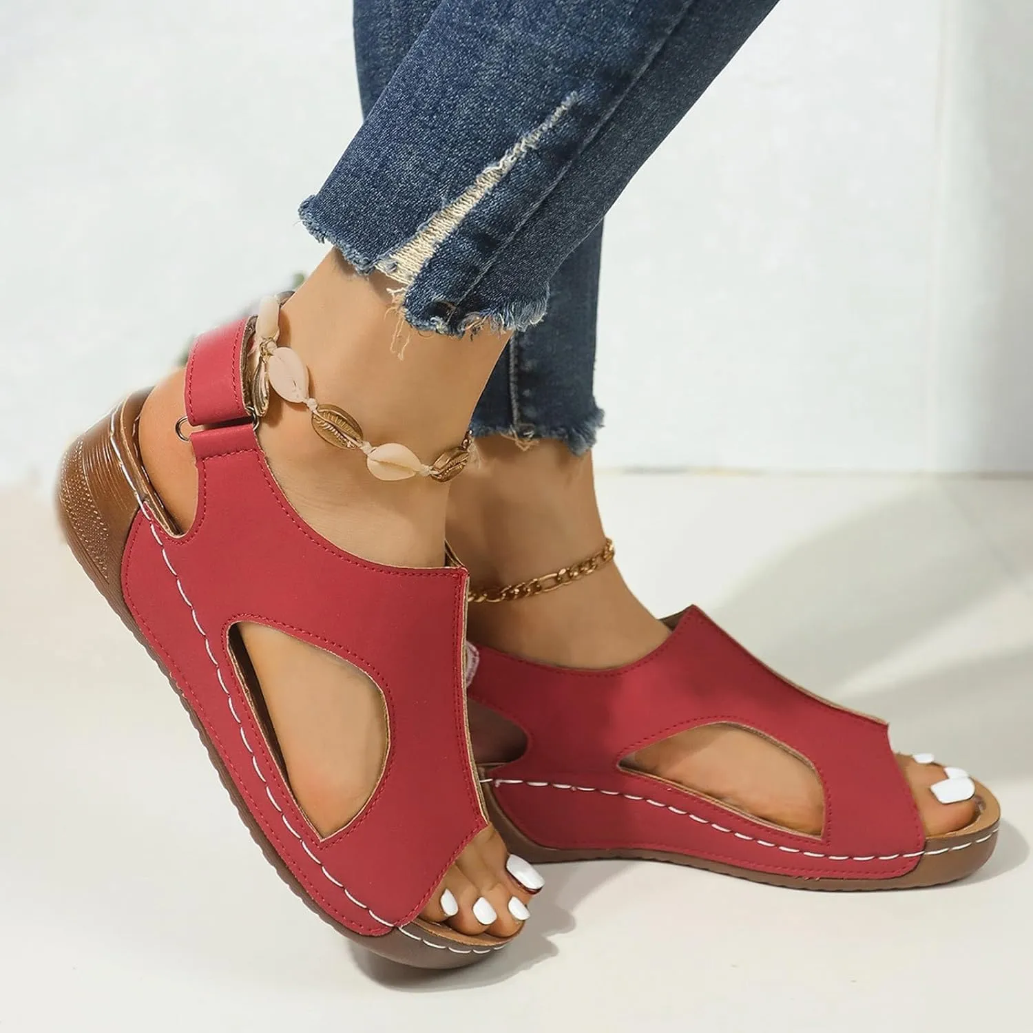 Wedge Sandals for Women Open Toe Orthopedic Sandal Walking Espadrilles Platform Wedges Sandals Casual Buckle Ankle Strappy Slip on Sandal Comfortable Dressy Summer Shoes