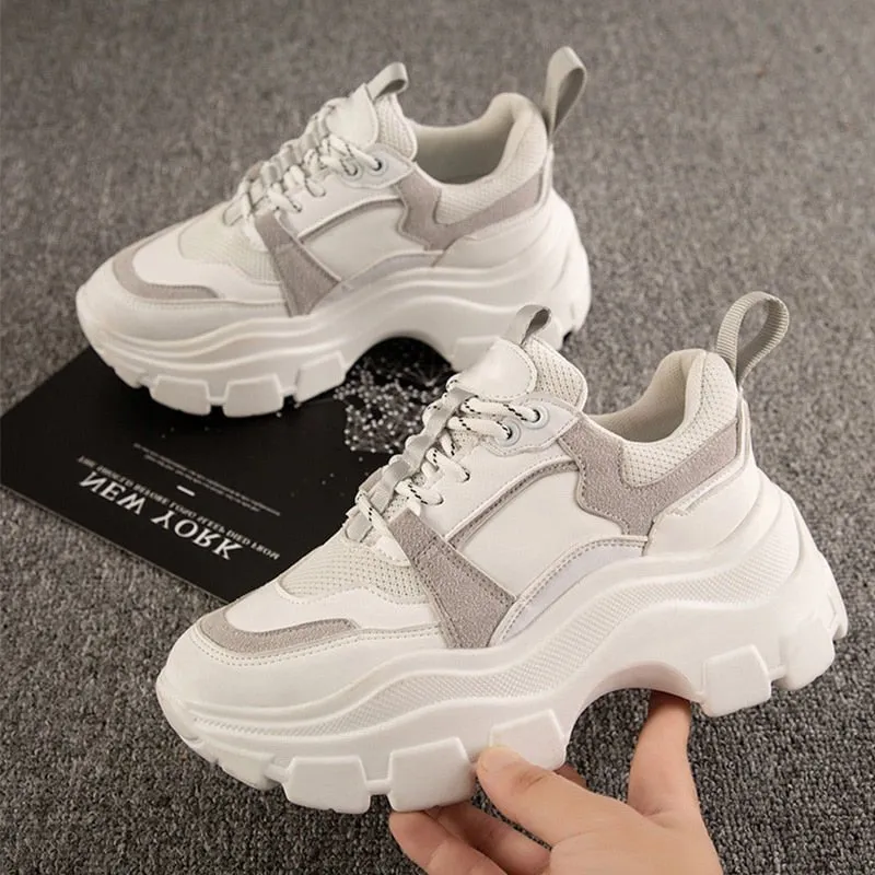 Women Chunky Sneakers Thick Bottom Platform Vulcanize Shoes Fashion Breathable Running Shoe