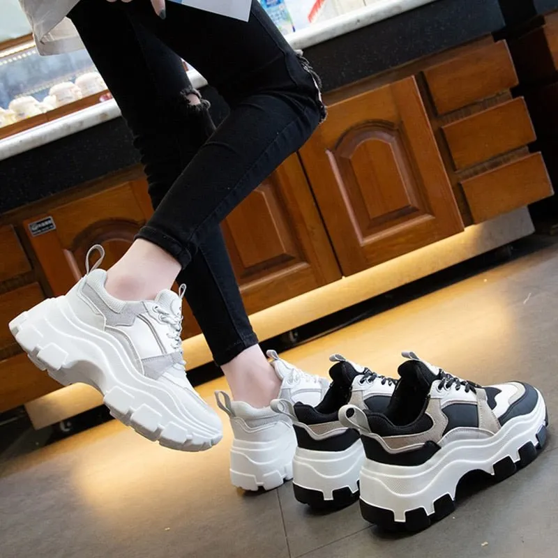 Women Chunky Sneakers Thick Bottom Platform Vulcanize Shoes Fashion Breathable Running Shoe