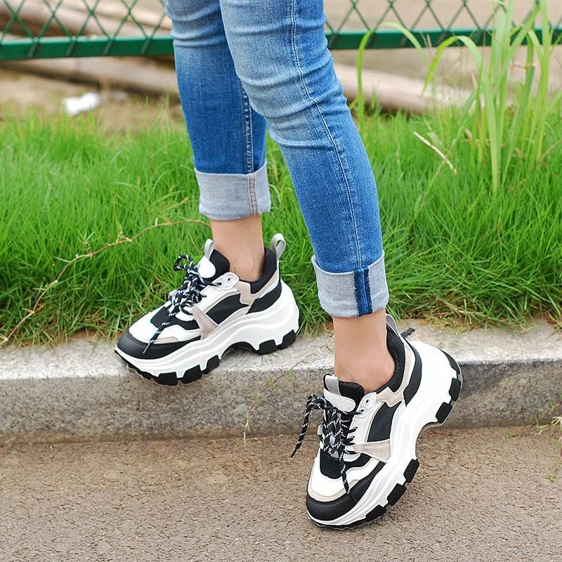 Women Chunky Sneakers Thick Bottom Platform Vulcanize Shoes Fashion Breathable Running Shoe