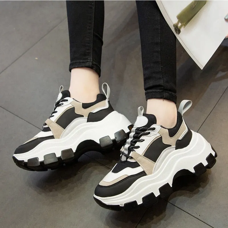 Women Chunky Sneakers Thick Bottom Platform Vulcanize Shoes Fashion Breathable Running Shoe