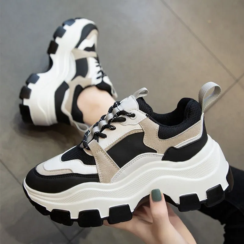 Women Chunky Sneakers Thick Bottom Platform Vulcanize Shoes Fashion Breathable Running Shoe