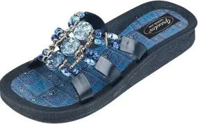 Women's 25550d Denim Slide Jeweled Waterproof Molded Sole Summer Sandals