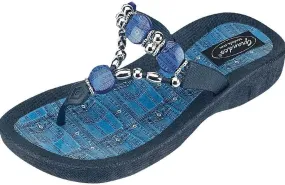 Women's 25574d Denim Beaded Waterproof Sole Thong Flip-Flop Sandals