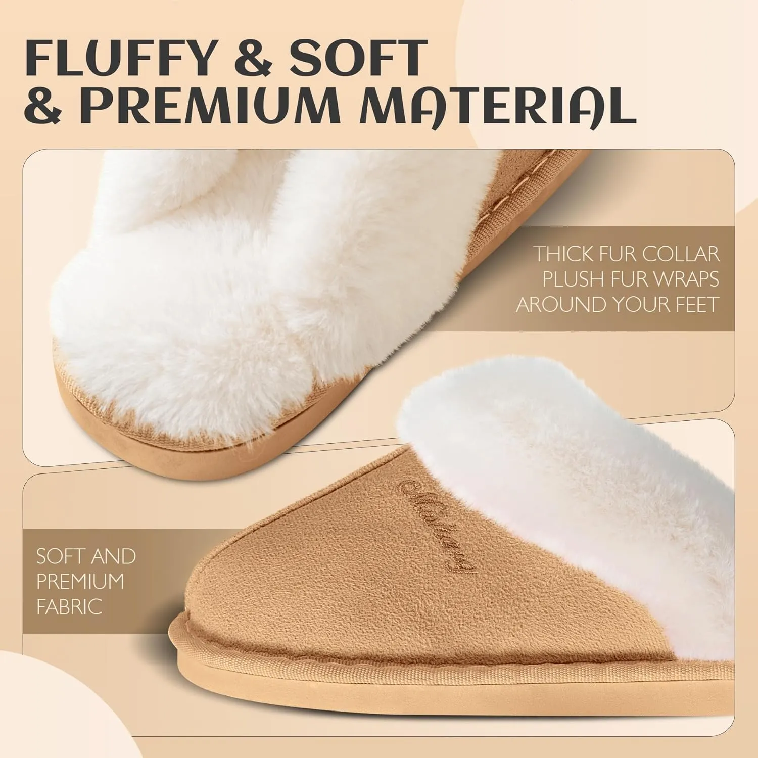 Women's Fluffy Memory Foam House Slippers - Non-slip Indoor/Outdoor