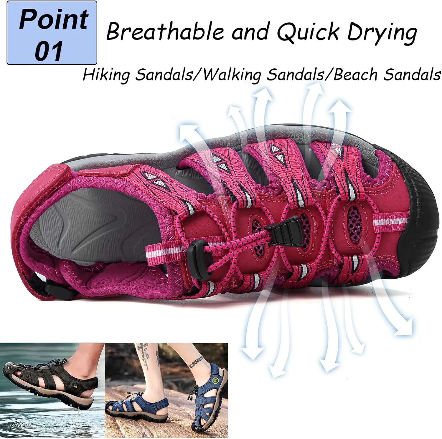 Women's Hiking Sandals Outdoor Sport Sandals Closed Toe Summer Ladies Beach Walking Sandals Water Shoes Arch Support Adjustable