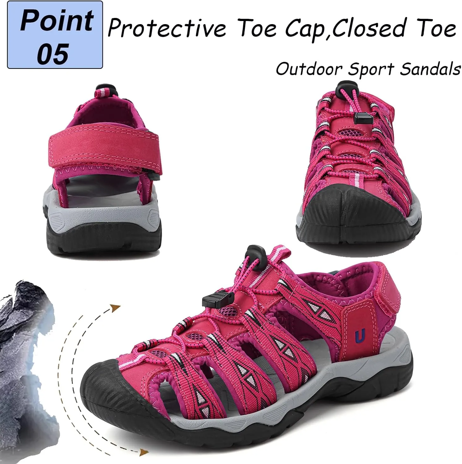 Women's Hiking Sandals Outdoor Sport Sandals Closed Toe Summer Ladies Beach Walking Sandals Water Shoes Arch Support Adjustable