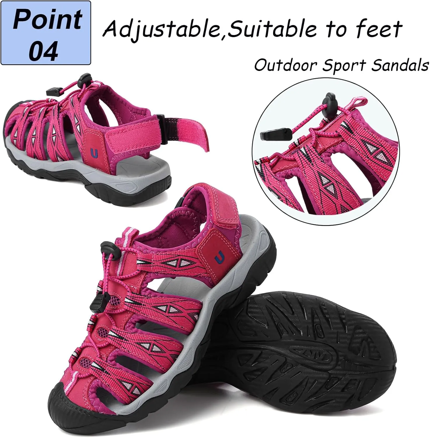 Women's Hiking Sandals Outdoor Sport Sandals Closed Toe Summer Ladies Beach Walking Sandals Water Shoes Arch Support Adjustable