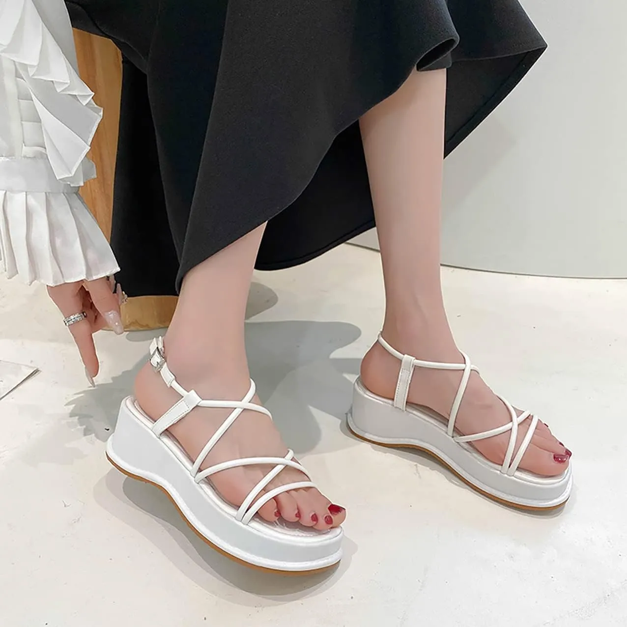 Women's platform sandals,with thick waterproof sandals peep-toe wedge sandals with ankle strap Orthopedic Sandals,thick soled Cloud Slide Sandals,Platform Memory Foam Slippers