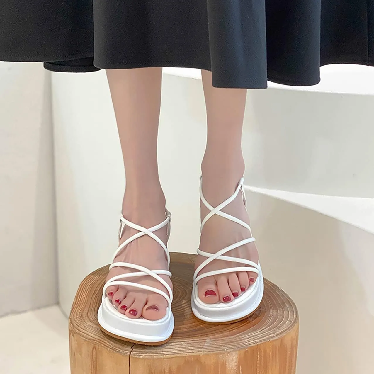 Women's platform sandals,with thick waterproof sandals peep-toe wedge sandals with ankle strap Orthopedic Sandals,thick soled Cloud Slide Sandals,Platform Memory Foam Slippers