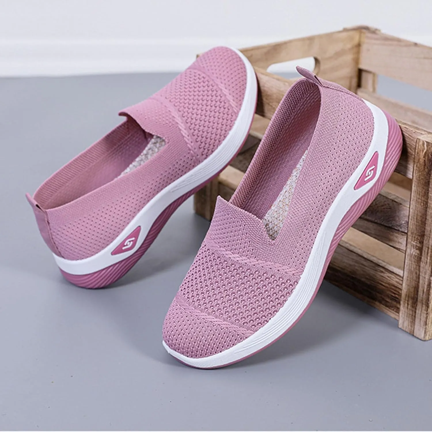 Womens Slip on Walking Shoes Non Slip Mesh Loafers Comfortable Arch Support Orthopedic Sneaker for Maternity Elderly