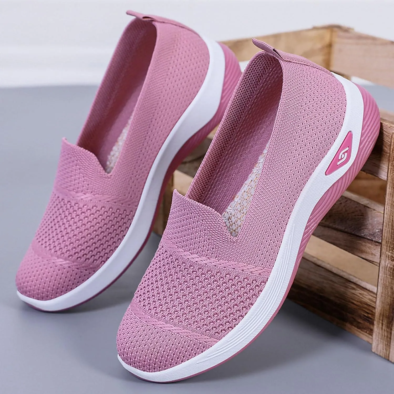 Womens Slip on Walking Shoes Non Slip Mesh Loafers Comfortable Arch Support Orthopedic Sneaker for Maternity Elderly