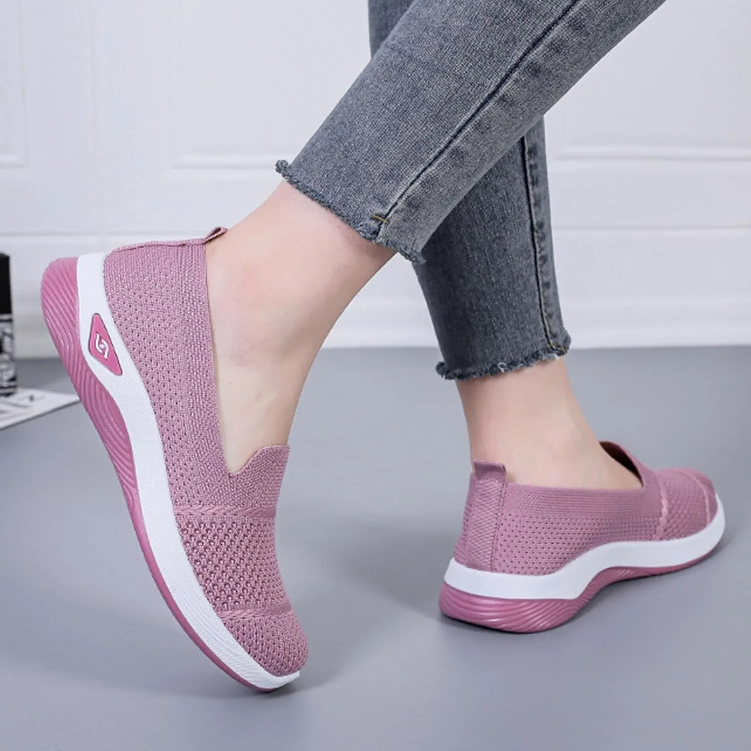 Womens Slip on Walking Shoes Non Slip Mesh Loafers Comfortable Arch Support Orthopedic Sneaker for Maternity Elderly