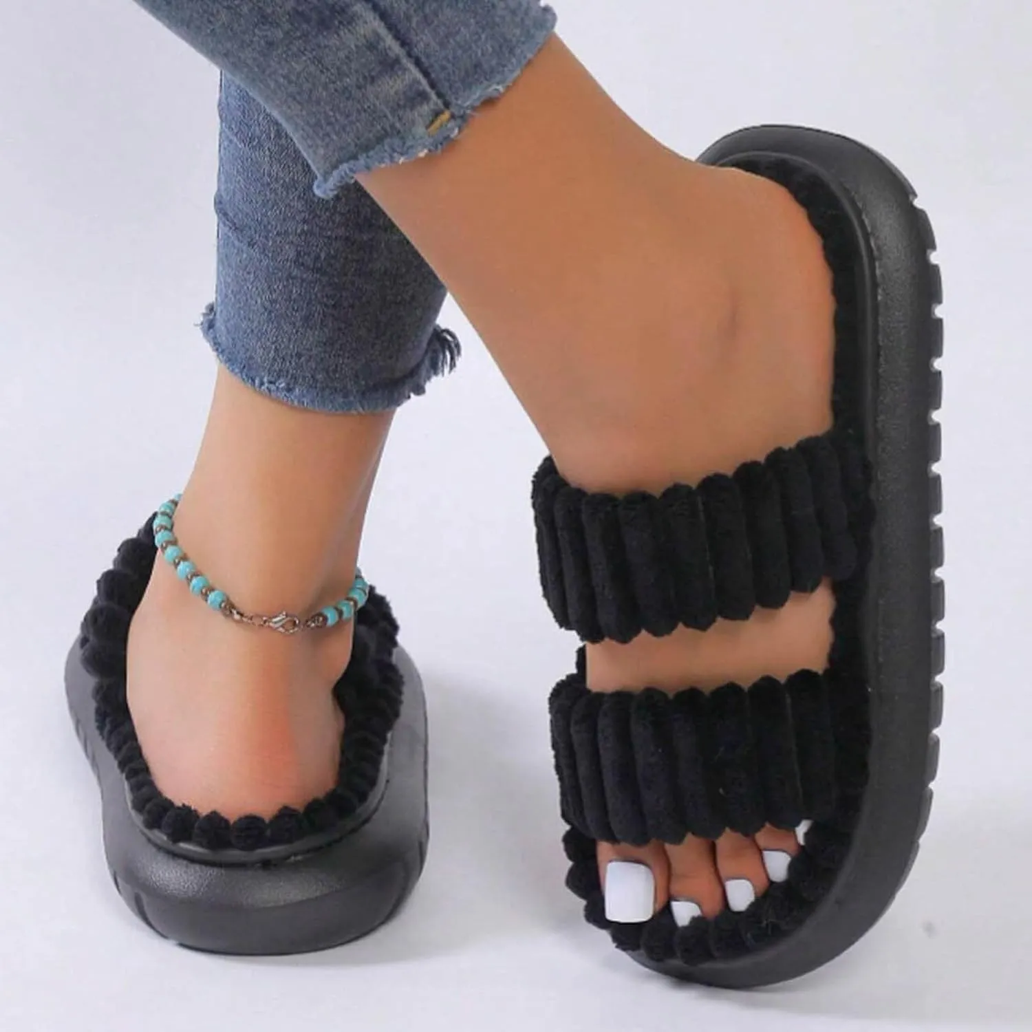 Women's Slippers Memory Foam Breathable Slippers Open Toe Winter Soft Womens Hard Sole Slip on