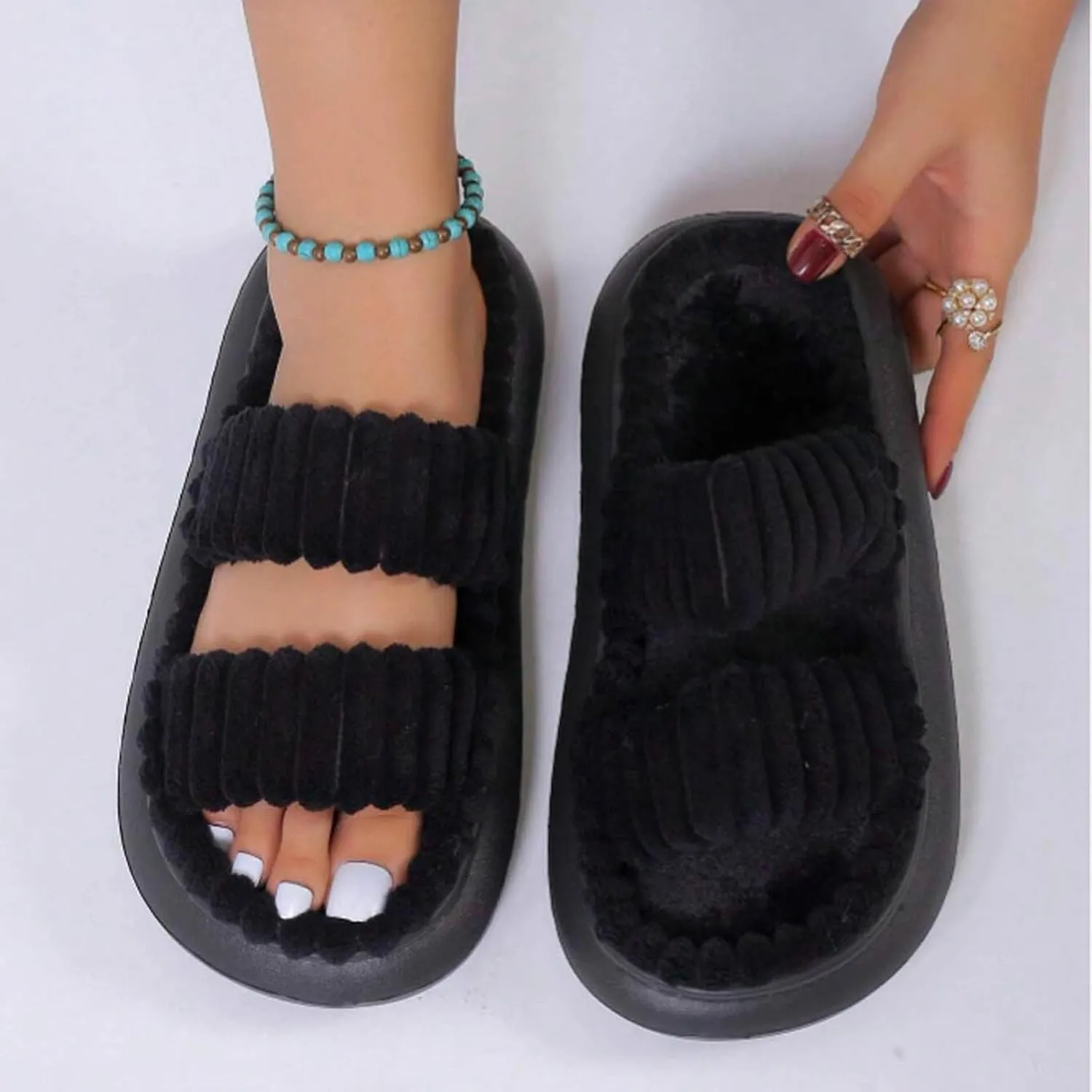 Women's Slippers Memory Foam Breathable Slippers Open Toe Winter Soft Womens Hard Sole Slip on