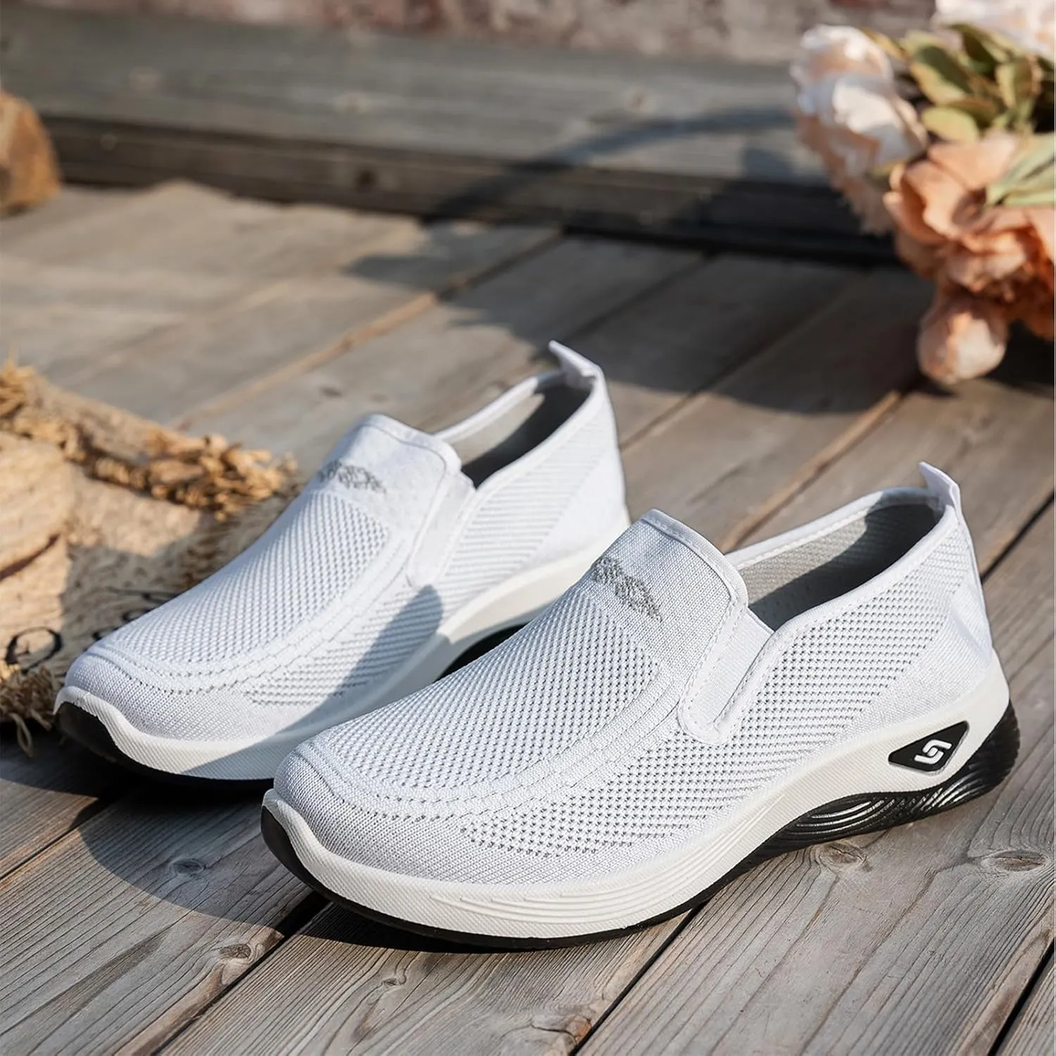 Women's Woven Orthopedic Shoes Comfortable Walking Shoe Breathable Mesh Summer Sneakers Lightweight Wide Width Slip on Shoes Diabetic Nurse Sneaker with Arch Support