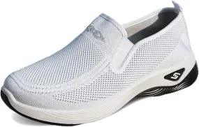 Women's Woven Orthopedic Shoes Comfortable Walking Shoe Breathable Mesh Summer Sneakers Lightweight Wide Width Slip on Shoes Diabetic Nurse Sneaker with Arch Support