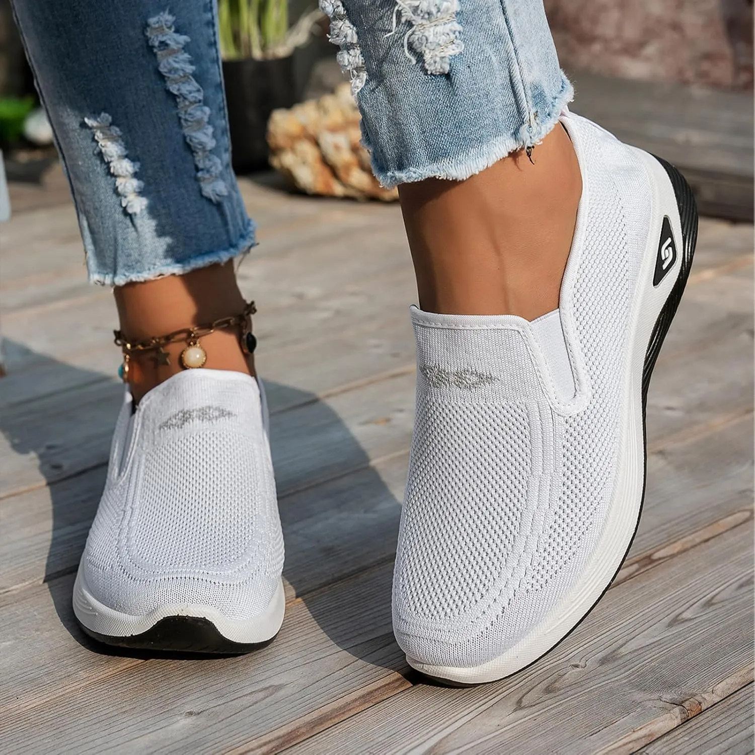 Women's Woven Orthopedic Shoes Comfortable Walking Shoe Breathable Mesh Summer Sneakers Lightweight Wide Width Slip on Shoes Diabetic Nurse Sneaker with Arch Support