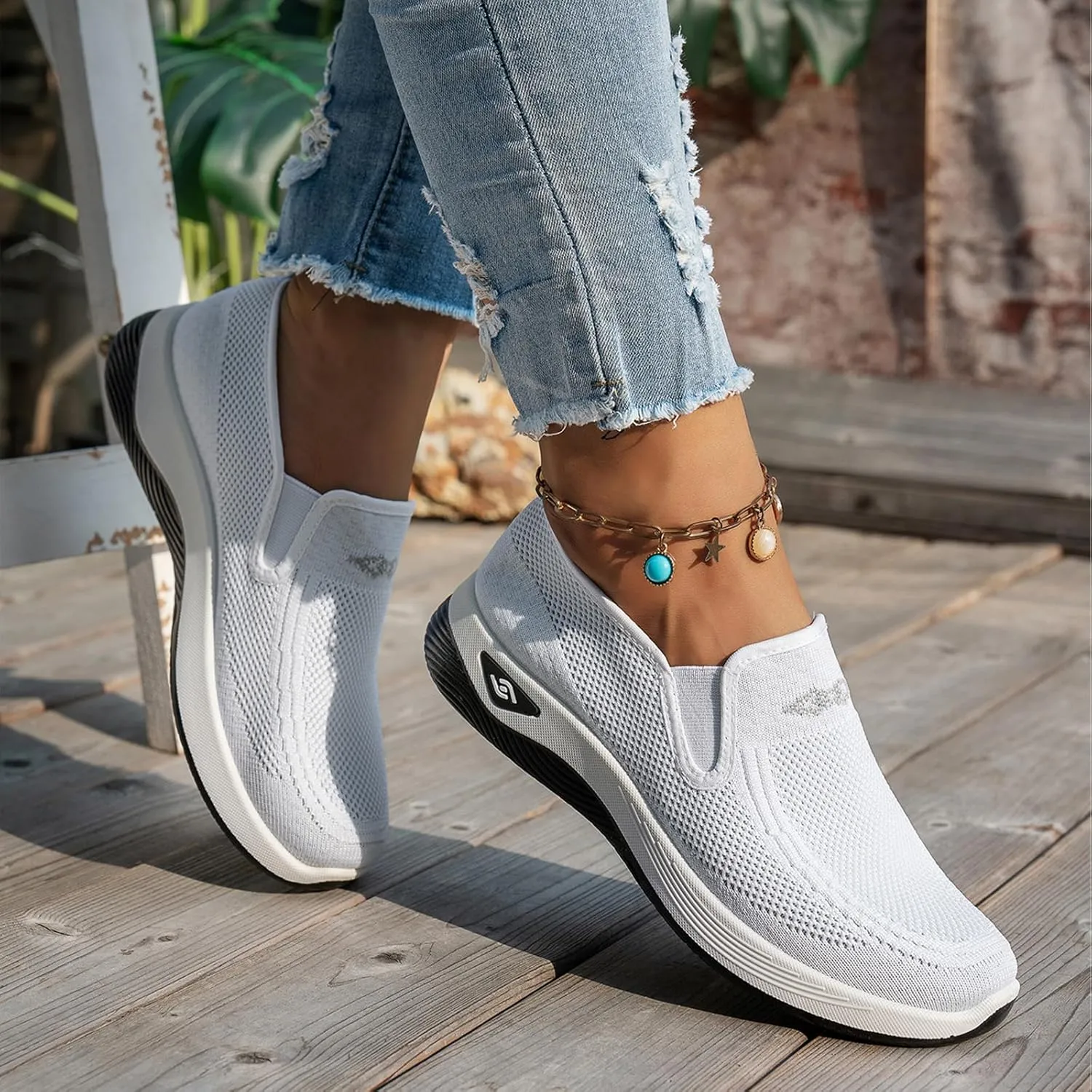 Women's Woven Orthopedic Shoes Comfortable Walking Shoe Breathable Mesh Summer Sneakers Lightweight Wide Width Slip on Shoes Diabetic Nurse Sneaker with Arch Support